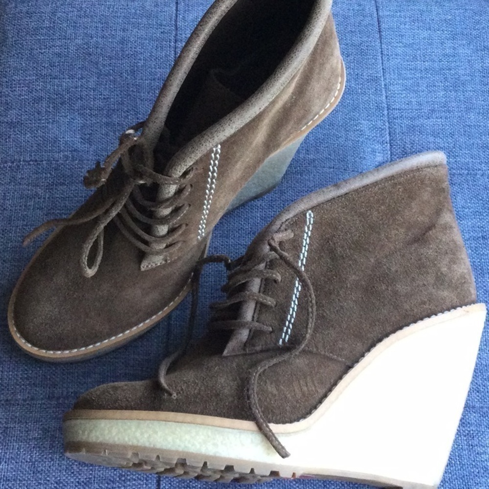 Zara suede chocolate brown wedge heel boots in 6.5